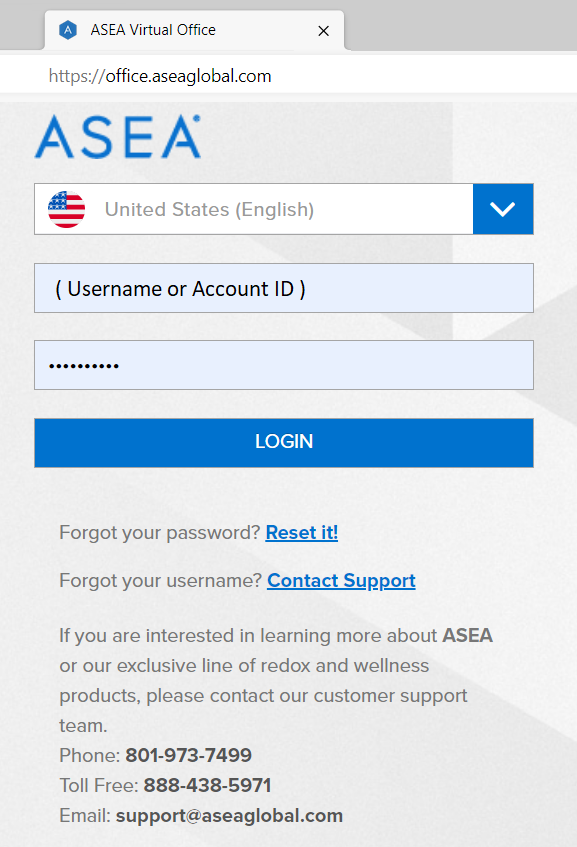 ASEA Virtual Office Login web page