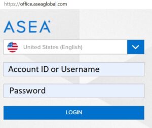 ASEA Account Login Screen